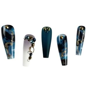 Stunning Blue Ocean Glitter PRESS ON NAIL 24 pcs